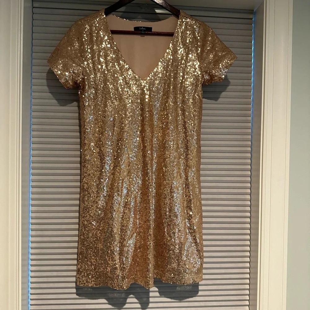 Lulu’s gold sequin mini dress v neck